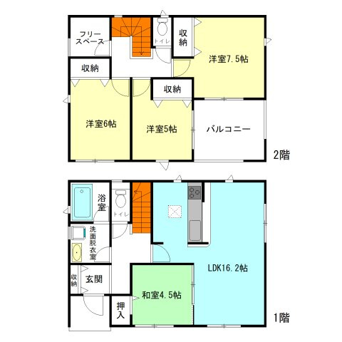 【間取り】 | クレイドルガーデン前橋市粕川町新屋第2ー③ | 全居室あたたかな南向き間取り！
書斎やテレワークルームにもなるフリースペース！
急な雨でも安心のインナーバルコニー！