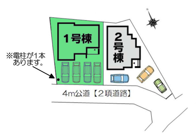 【区画図】 | フォーセール高崎市第2倉賀野町ー① | カースペースは並列4台駐車可能！