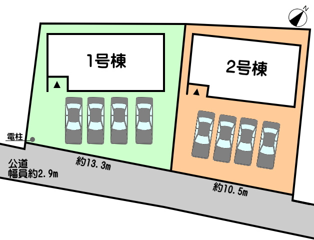 碧南市鴻島町の区画図|1号棟　並列駐車3台以上
