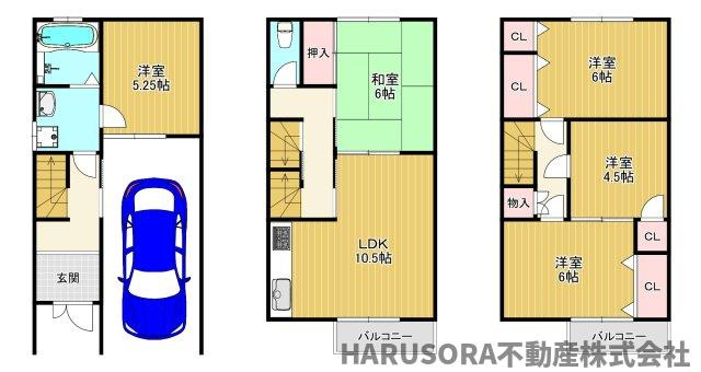 寝屋川市点野5丁目　３階建の間取り
