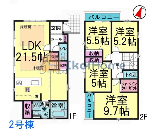 神戸市西区竹の台５丁目１期　2号棟の間取り|【ホームページに現地動画掲載中】●年中無休：当日予約可●LDK21.5帖で広々！床暖房有で快適です！