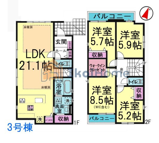 神戸市西区竹の台５丁目１期　3号棟の間取り|【ホームページに現地動画掲載中】●年中無休：当日予約可●LDK21.1帖で広々！床暖房有で快適です！