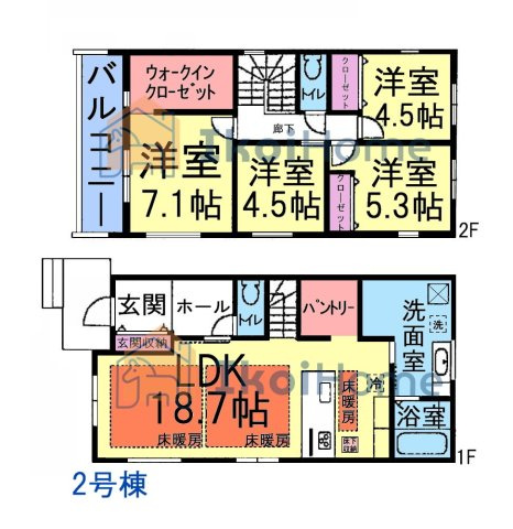 神戸市西区福吉台２丁目　2号棟　新築戸建の間取り|【ホームページに現地動画掲載中】●年中無休：当日予約可●広々19帖LDK＆広々洗面室！パントリーあり