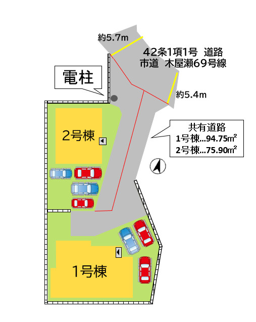 北九州市八幡西区木屋瀬5丁目1期2号棟の区画図
