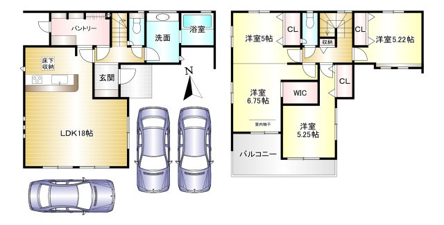 奈良市東九条町3期全3棟の間取り|1号棟　3(4)LDK　土地面積：133.80ｍ2　建物面積：107.59ｍ2　駐車3台可能