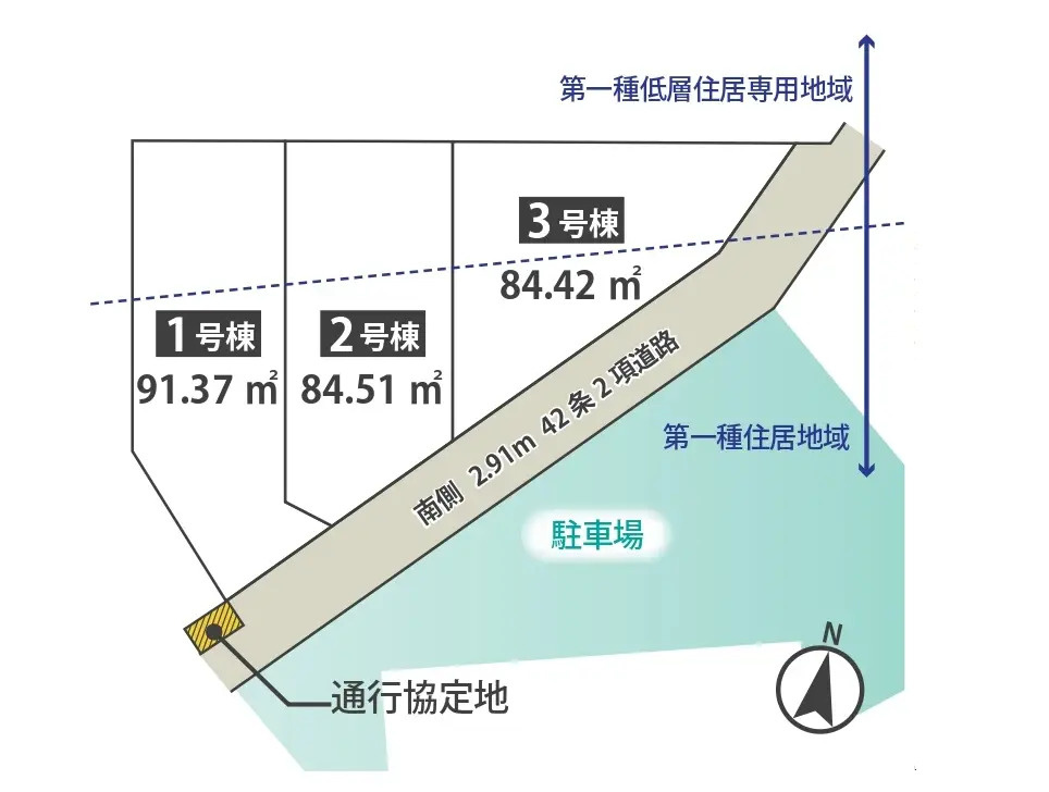 練馬区南大泉1丁目　屋上テラス付　省エネ基準適合住宅　全3棟の区画図