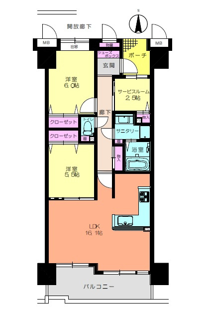 サーパス佐古六番町の間取り|2LDK+納戸