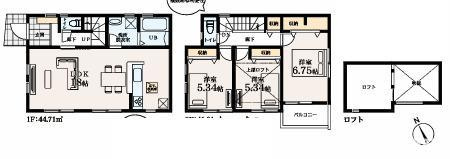 藤沢市辻堂東海岸2丁目　 新築戸建 　全2棟の間取り|全部屋南向き　３LDKです。