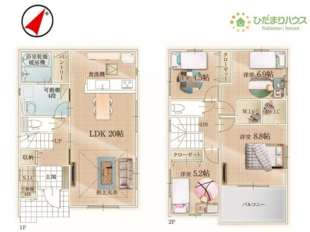 【間取り】 | 我孫子市青山2期　新築戸建　2号棟 | 8.8帖の広々寝室には大容量Ｗ.Ｉ.Ｃ付き(^^♪