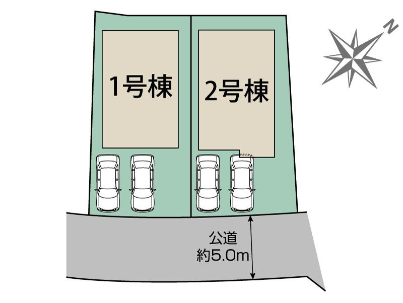 【今からご案内可能】知多市南粕谷2丁目　全2棟の区画図|全体区画数｜全2棟
◆駐車2台可能！(但し、車種による)
◎まずは、お気軽にお問い合わせください。現地を案内しながら周辺環境も見て頂けます。