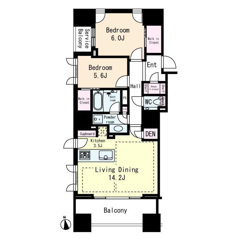 グランドヒルズ南青山の間取り|専有面積　80.02ｍ2　
バルコニー面積　11.26ｍ2
サービスバルコニー面積　3.87ｍ2