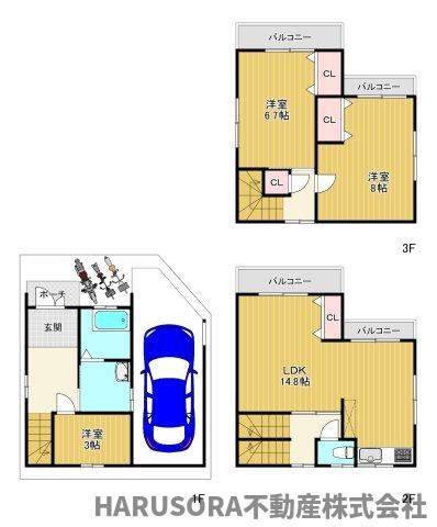 寝屋川市楠根南町　3階建の間取り