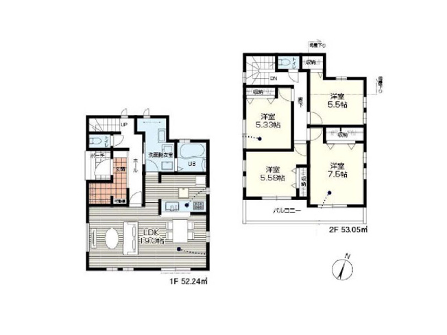 【間取り】 | 富士見市渡戸1丁目　新築一戸建住宅　全14棟　(ふじみ野店) | 14号棟/南向きの為、陽当たり良好！LDK19帖、収納豊富なゆとりの住まい。