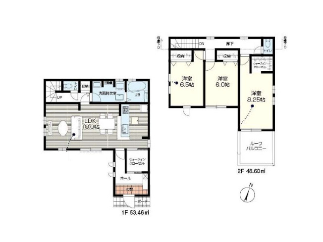 【間取り】 | 富士見市渡戸1丁目　新築一戸建住宅　全14棟　(ふじみ野店) | 13号棟/ワイドなルーフバルコニー付き3LDKの間取り。WICなど収納も豊富です。