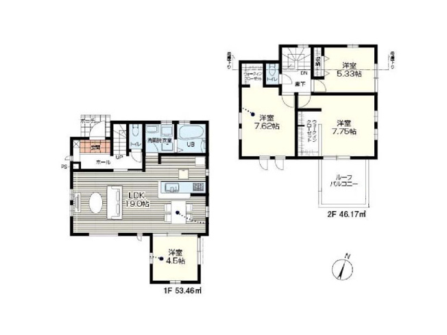 【間取り】 | 富士見市渡戸1丁目　新築一戸建住宅　全14棟　(ふじみ野店) | 12号棟/ワイドなルーフバルコニー付き4LDKの間取り。WICなど収納も豊富です。