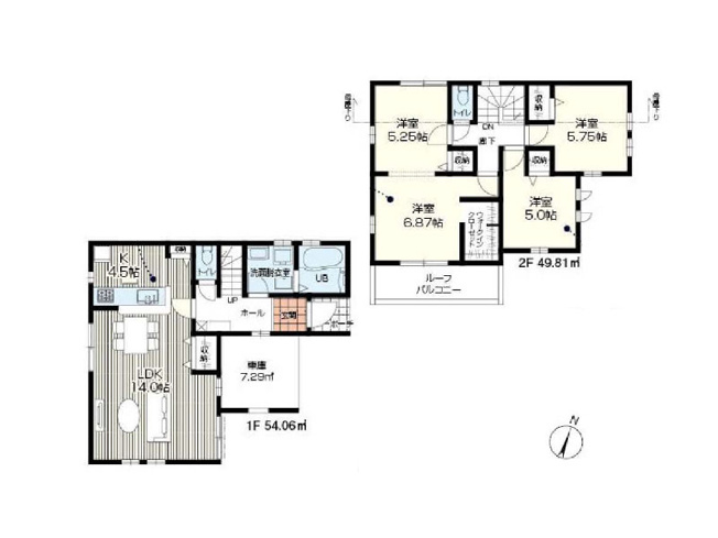【間取り】 | 富士見市渡戸1丁目　新築一戸建住宅　全14棟　(ふじみ野店) | 8号棟/全居室2面採光以上で明るく開放感のある住まい。WICなど収納スペースも豊富です。