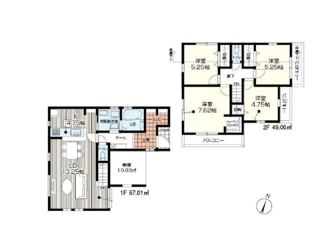 【間取り】 | 富士見市渡戸1丁目　新築一戸建住宅　全14棟　(ふじみ野店) | 7号棟/全居室2面採光で明るく開放感のある住まい。WICやSICなど収納も豊富です。