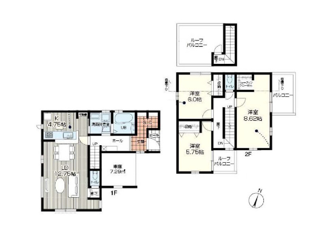 【間取り】 | 富士見市渡戸1丁目　新築一戸建住宅　全14棟　(ふじみ野店) | 6号棟/随所に収納を備えた3LDKの間取り。広々としたルーフバルコニーはお洗濯にとても便利です。