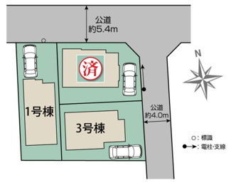 【区画図】 | 【仲介手数料無料！！】府中市朝日町1丁目　新築戸建て（全3棟）1号棟　6290万円 | 1号棟　土地／104.41㎡（31.58坪）