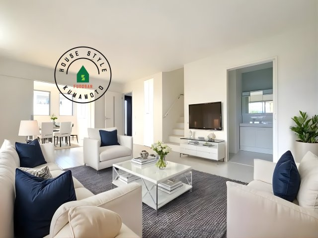 菊池郡大津町大字大津第8-3棟（6号棟）　の内観：施工例|明るく開放的なリビングダイニングは豊かな陽光が注ぎ込み、やすらぎの空間を演出してくれます。ご家族で楽しいひとときをお過ごし下さい。※家具はCGを合成したものです。