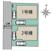 秦野市ひばりヶ丘　新築戸建　全2棟1号棟の区画図