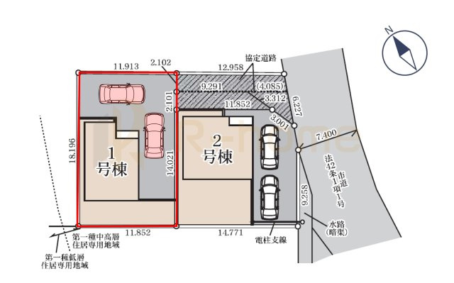 古河市諸川第13　新築戸建て　1号棟の区画図|大きなお買い物だからこそ、メリット・デメリットを伝えさせて頂きます。
R-homeにお任せください♪