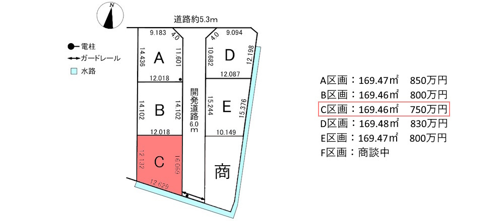 6区画分譲地　米野　C区画の区画図
