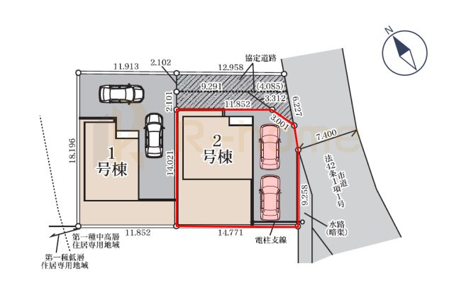 古河市諸川第13　新築戸建て　2号棟の区画図|大きなお買い物だからこそ、メリット・デメリットを伝えさせて頂きます。
R-homeにお任せください♪
