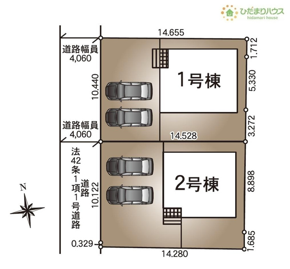 【区画図】 | 筑西市下川島第2　新築戸建　1号棟 | 時間がない時もらくらくと車の出し入れができる並列駐車場を完備！！（1号棟）