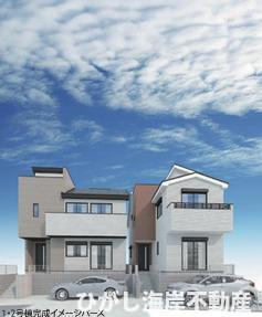 茅ヶ崎市浜須賀　新築戸建　全４棟の外観パース|1.2号棟イメージパスですので実際のものと多少異なります

