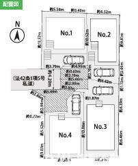 茅ヶ崎市浜須賀　新築戸建　全４棟の区画図|対象地は4号棟です。