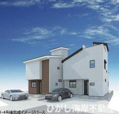 茅ヶ崎市浜須賀　新築戸建　全４棟の外観パース|3.4号棟イメージパスですので実際のものと多少異なります
