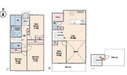 茅ヶ崎市浜須賀　新築戸建　全４棟の間取り|ルーフバルコニー付　2LDK+2Sです。