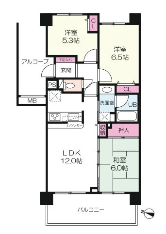 レクセルガーデン篠崎の間取り|3LDK・専有面積：66.58㎡・バルコニー面積：11.40㎡・アルコーブ面積：10.23㎡