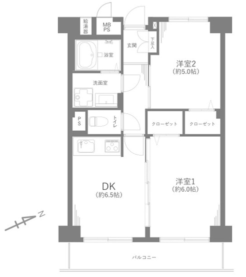 【間取り】 | 目白ガーデニア | 2LDK、専有面積44.78m2、バルコニー面積6.72m2 清潔感あるホワイト調のクロスと温もり溢れるモダンカラーの床材が見事に調和した間取です。