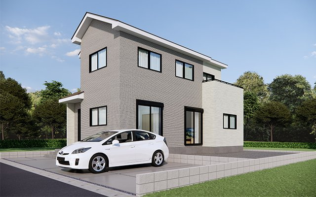 【外観パース】 | いろどりアイタウン高崎市岩鼻町25-P1ー① | （完成予想図）
閑静な住宅地内！高崎市街地や藤岡市へアクセス良好！