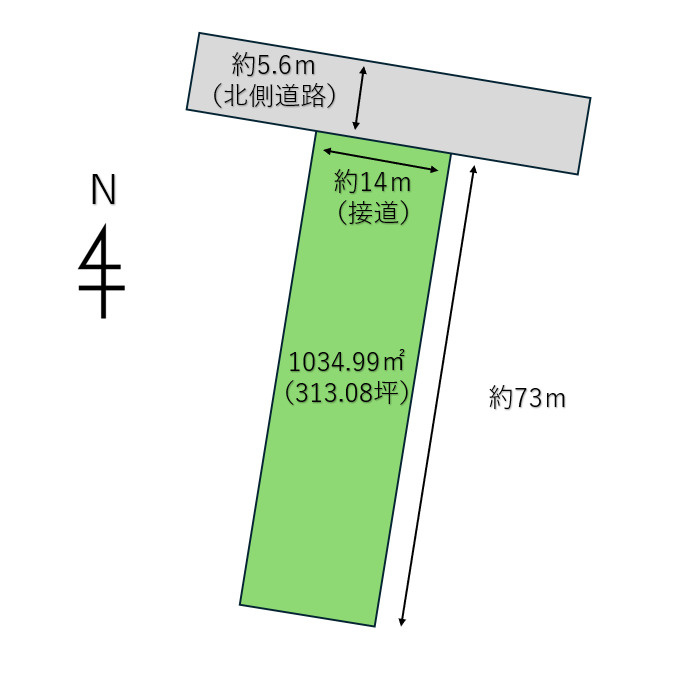 寒河江市大字高屋字西浦92の土地図|土地6筆の合計面積1034.99㎡（313.08坪）