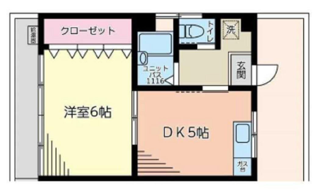 ハイツ徳司の間取り|間取り　バストイレ別広々クローゼット付きの南向き角部屋1DK！