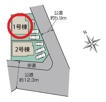 豊田市高上2丁目2期　新築分譲住宅　全2棟　1号棟の区画図