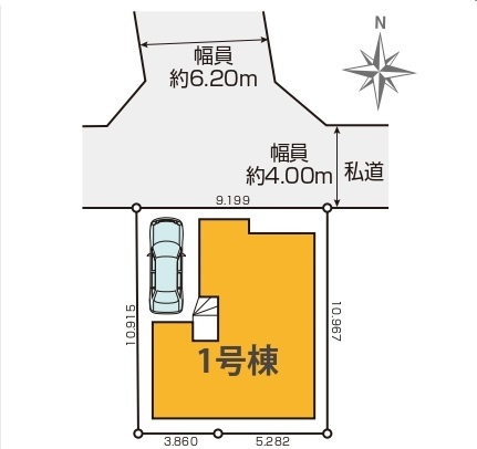 所沢市北秋津・全1棟　新築一戸建　～LDK23.3帖～の区画図|駐車1台可能です。
