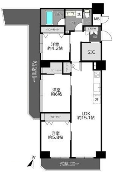 【間取り】 | 板橋ハイタウン | ペット飼育可、大型クローゼットも付いた3LDK.。総戸数135戸のビッグコミュニティです。