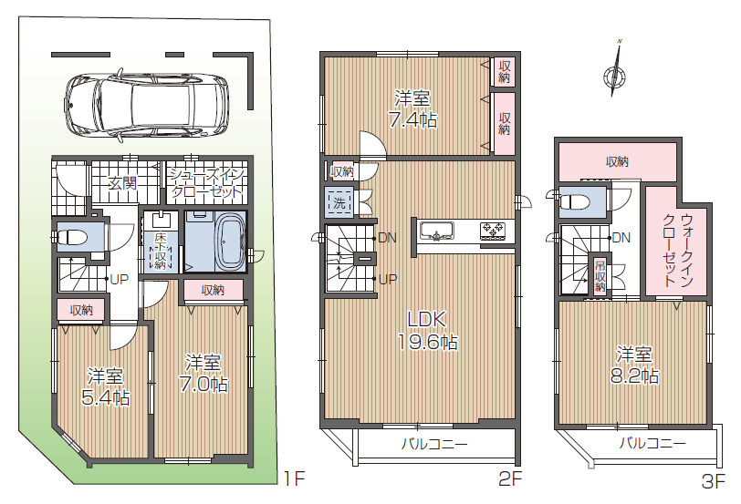中野区鷺宮4丁目　省エネデザイン邸宅　角地含む全5棟の間取り|D号棟　4LDK+WIC　土地面積78.35ｍ2　建物面積131.32ｍ2