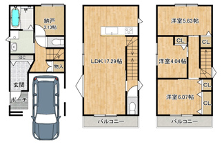 【土地図＋建物プラン例】 | 西淀川区佃5丁目　建築条件付売土地