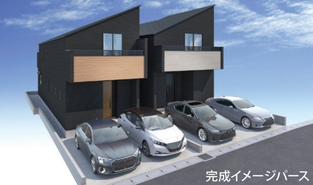 横浜市港南区上永谷5丁目 新築戸建て【仲介手数料無料】カースペース2台の外観パース