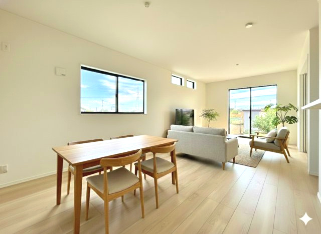 中央区中田島町　第一の居間・リビング|リビングダイニングに家具を配置してみたイメージ画像です。