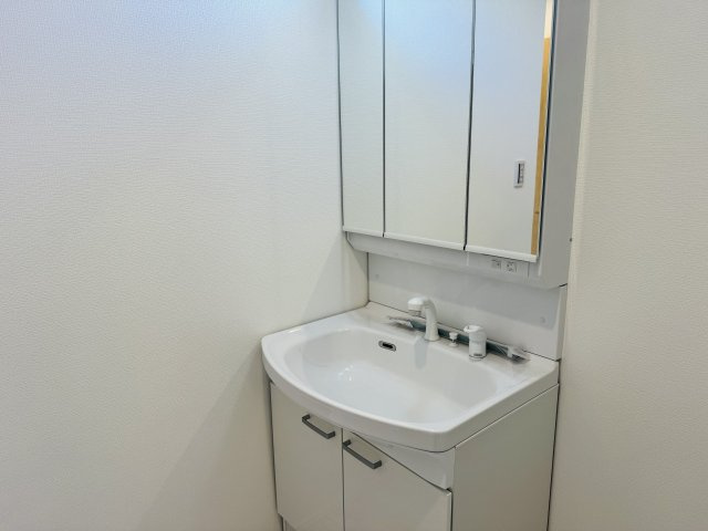 八王子市　東浅川町　新築一戸建て　１期の独立洗面台|～３面鏡付きの独立洗面台　細々している物をスッキリ収納出来ます～