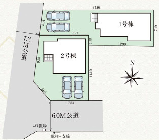 草加市稲荷4丁目 新築分譲住宅 全2棟 1号棟の区画図
