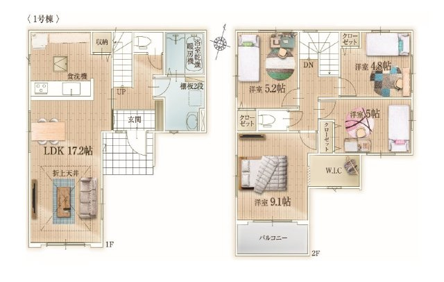 糸島市潤1丁目第2-1棟（1号棟）　の区画図|配置図（1号棟）
