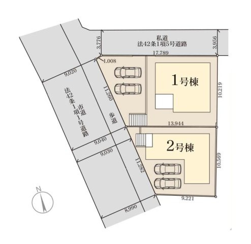 福岡市南区屋形原2丁目第11-2棟（1号棟）の区画図|配置図（1号棟）