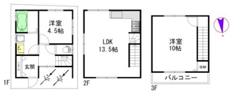 【その他】 | 建物参考プラン：2LDK、木造3階建、建物面積延62.37平米（1F21.87平米、2F24.30平米、3F16.20平米)